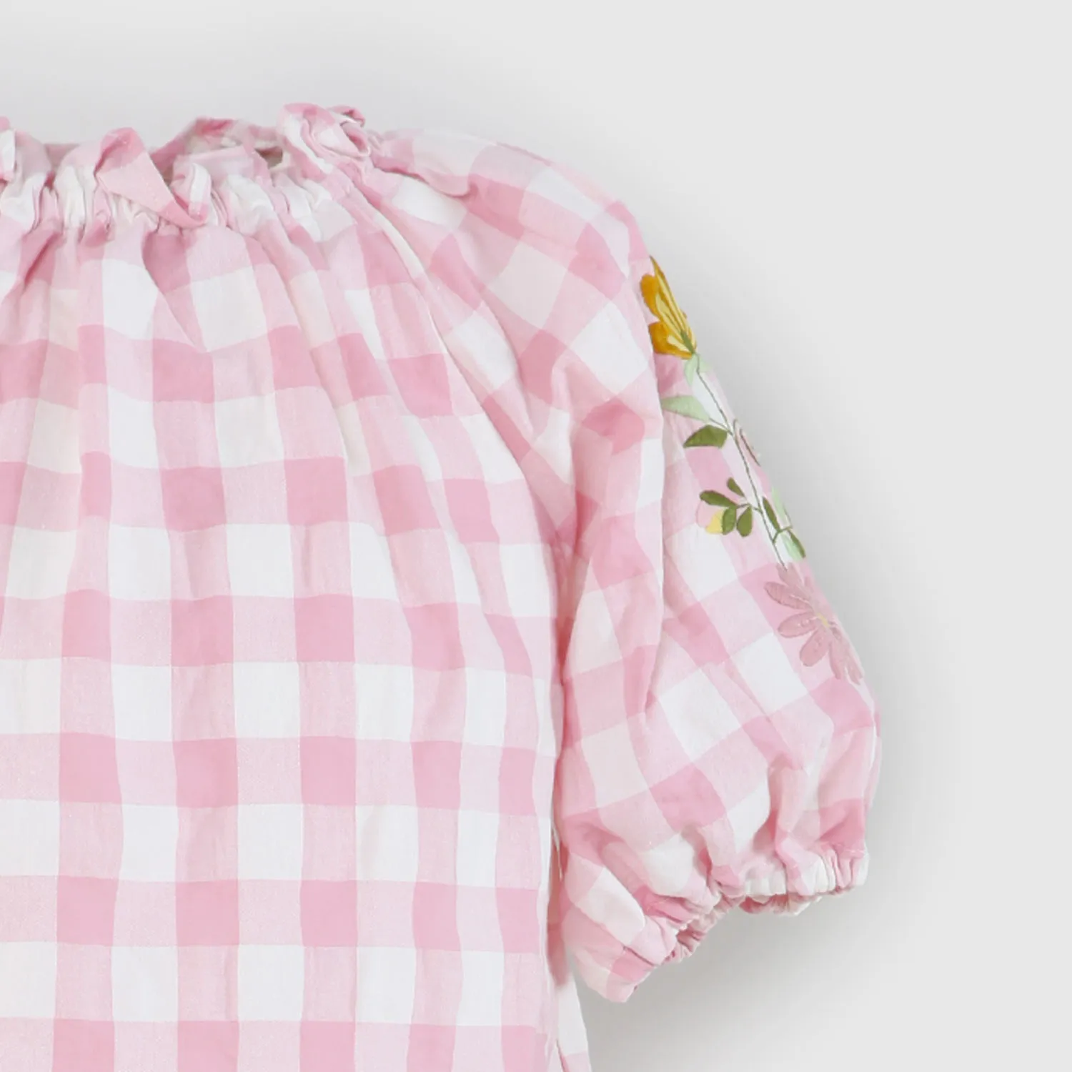 Vestito A Quadri Rosa E Bianchi Bambina