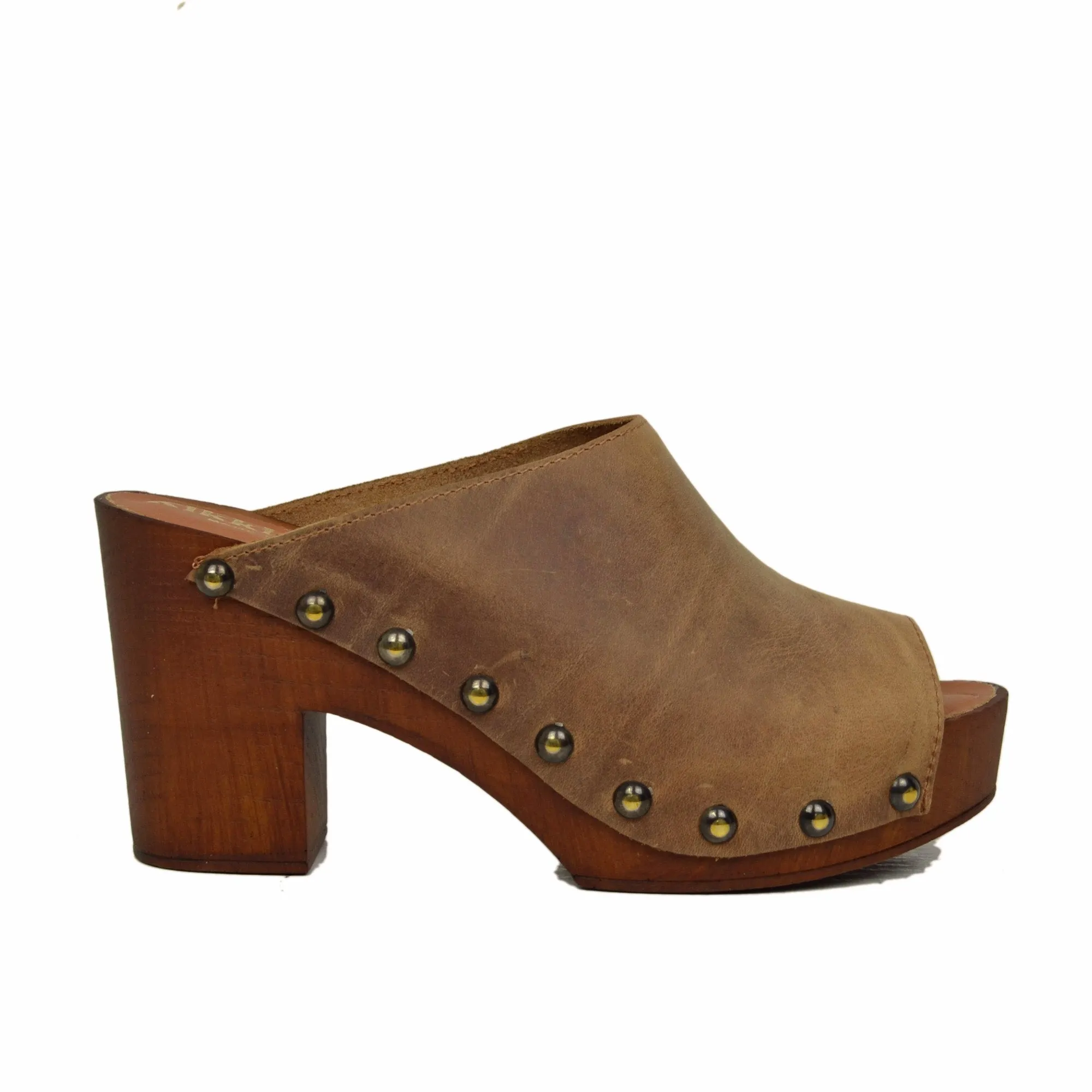 Zoccolo Donna in Pelle Ingrassata in color Camel Made in Italy